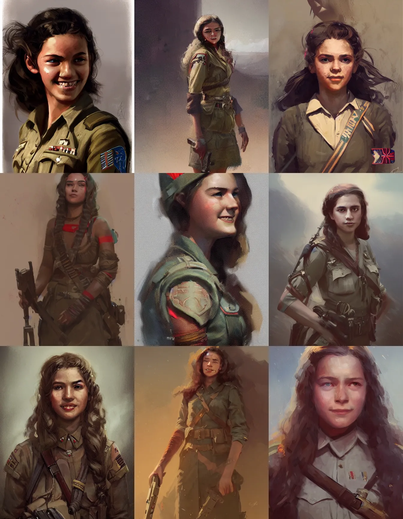 Prompt: teenage female aztec ww 2 soldier, long hair, dress, smiling, digital portrait by greg rutkowski, intricate, soft focus, highly detailed, cinematic, epic, artstation