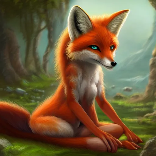 Image similar to award - winning extremely detailed fantasy art of a cute female anthro fox with innocent eyes, 4 k