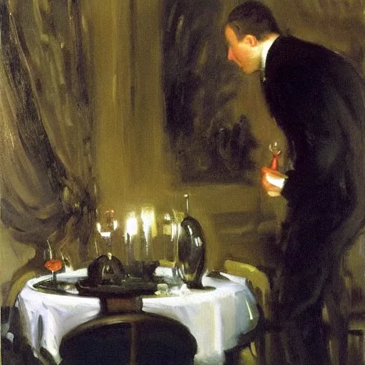 Prompt: a man having a romantic dinner with a vaccum cleaner, modern, beautiful, romance, edward singer sargent art style