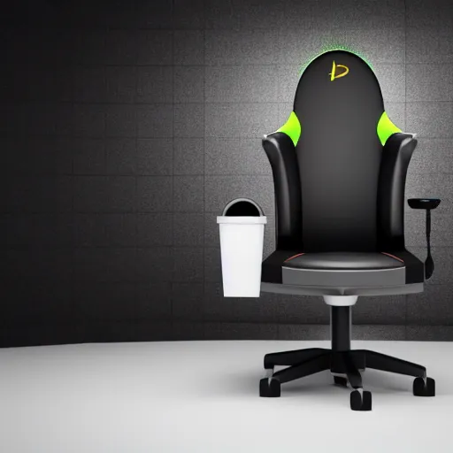 Image similar to 3d render of a gaming chair with a toilet hole, studio photo, dark background