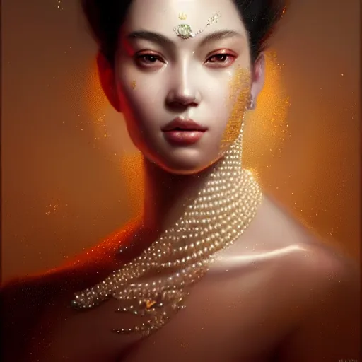 Prompt: a beautiful portrait of a pearl goddess with glittering skin by greg rutkowski and raymond swanland, trending on artstation, ultra realistic digital art