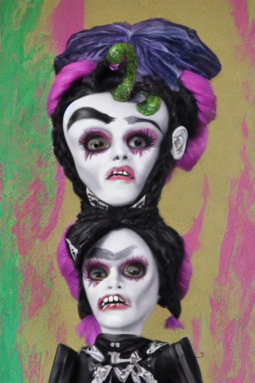 Prompt: Detailed painting of a Monster High Voltageous Frankie Stein Doll portrait