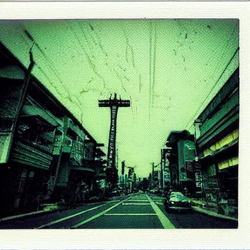 Image similar to Chiba City as described by William Gibson in the book Neuromancer. Polaroid