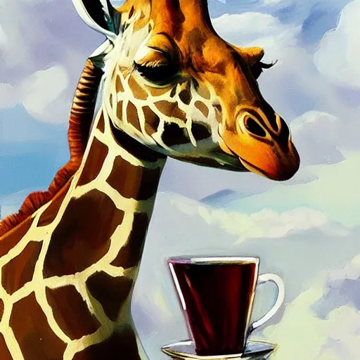Image similar to a giraffe astronaut drinking tea with queen isabel, trending on artstation, art by greg manchess, guangjian, detailed digital art, artstation hd