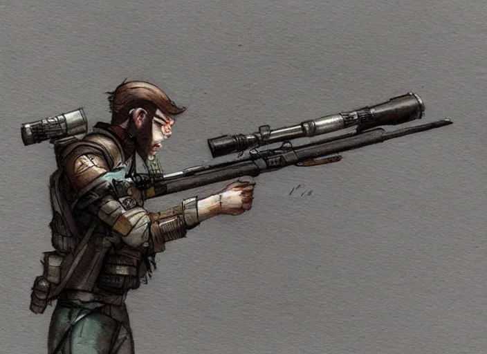 Image similar to concept art of a sniper rifle in futuristic, fantasy, steampunk, pinterest, artstation trending, behance, watercolor, by coby whitmore, silver, laser light,