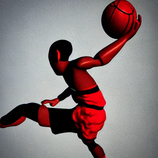 Image similar to small goblin dunking on Michael Jordan in basketball 3d render