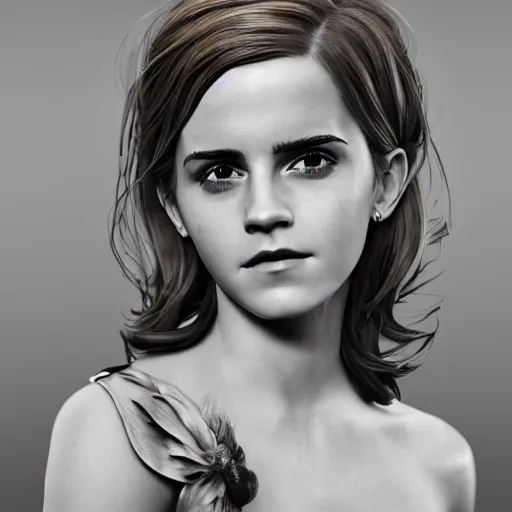 Image similar to emma watson the portrait of an absurdly beautiful, graceful, sophisticated, fashionable gynoid gravure idol, an ultrafine hyperdetailed illustration by kim jung gi, irakli nadar, intricate linework,, porcelain skin, unreal engine 5 highly rendered, global illumination, radiant light, detailed and intricate environment