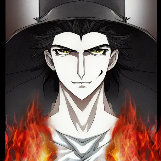 Image similar to portrait of edmond dantes the flaming incarnation of vengeance, anime fantasy illustration by tomoyuki yamasaki, kyoto studio, madhouse, ufotable, trending on artstation