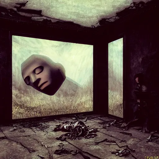 Prompt: trapped inside a liminal space, hyperrealistic surrealism, fake reality, dreamscape, david friedrich, award winning masterpiece with incredible details, zhang kechun, a surreal vaporwave vaporwave vaporwave vaporwave vaporwave painting by thomas cole of a gigantic broken mannequin head sculpture in ruins, astronaut lost in liminal space, highly detailed, trending on artstation