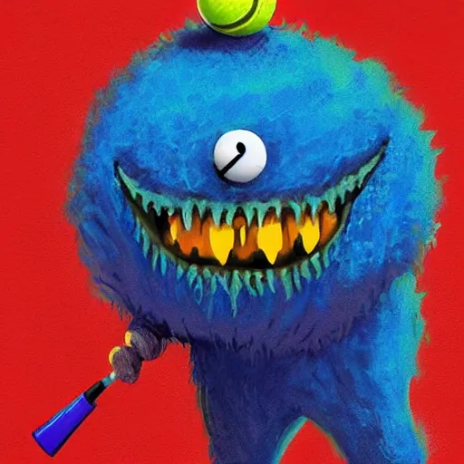 Image similar to a tennis ball monster wearing a scottish kilt, big mustache, scotland blue, digital art, fantasy, magic, chalk, trending on artstation, ultra detailed, professional illustration by basil gogos