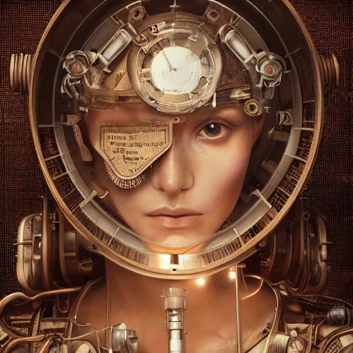 Prompt: a beautiful intricate fine art portrait photo of a a mechanical industrial steampunk cybernetic robot reading a letter held in her hands, by tom bagshaw and zach sutton, perfection!, happiness!!, golden ratio composition, studio lighting, 50mm lens, very detailed, bionic, cybernetic scifi, deep depth of field, artstation, 8K, highly coherent