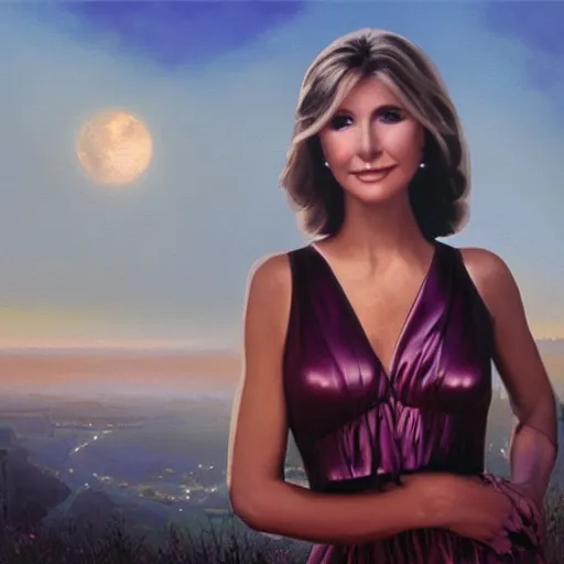 Image similar to An enchanting portrait of Olivia Newton John, evening, detailed matte painting, cinematic