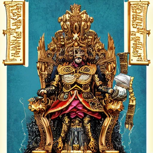 Image similar to illustration. the emperor on his golden throne. 4 0 k. body horror.