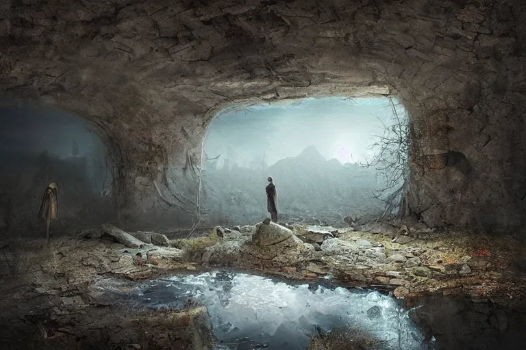 Prompt: michal karcz grunge painting of a beautiful landscape. , underground theme, detailed, elegant, intricate, 4k,