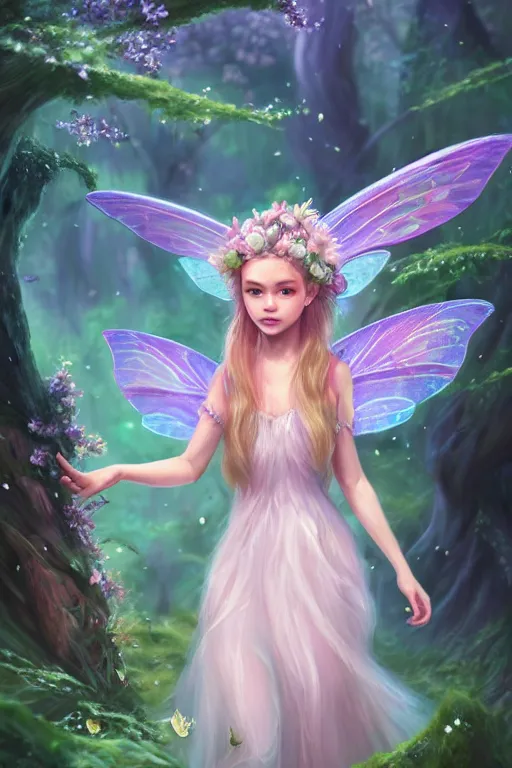 Image similar to a cute and geogerous fairy in the dreamy forest, fantasy, dreamlike, 8 k resolution, hyper detailed, d & d, character design, digital painting, trending on artstation, sharp focus, illustration, art by viktoria gavrilenko, hoang lap, fuji choko, steve zheng,