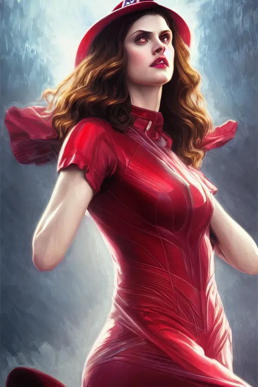 Prompt: alexandra daddario as scarlett witch, realistic portrait, symmetrical, highly detailed, digital painting, artstation, concept art, smooth, sharp focus, illustration, cinematic lighting, art by artgerm and greg rutkowski and alphonse mucha