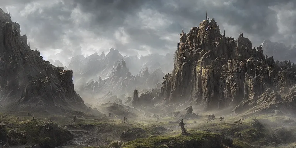 Image similar to beautiful matte painting of a giant wall by weta workshop 8 k, cinematic dramatic atmosphere, dramatic lighting