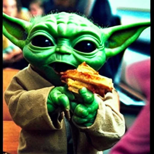 Image similar to baby yoda eating a kebab