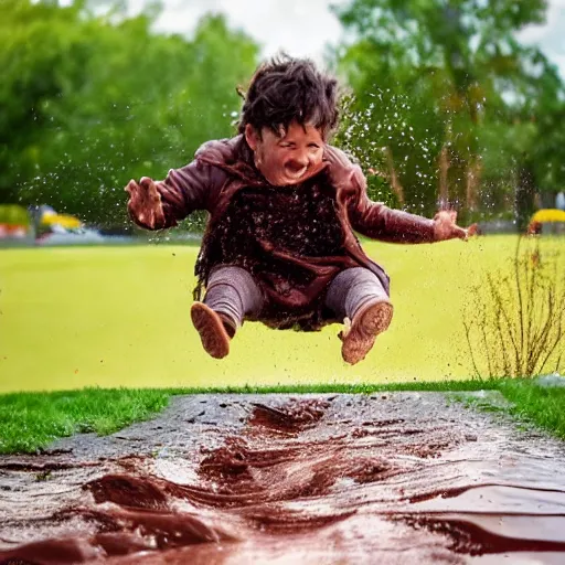 Image similar to kid going down chocolate pudding slip n slide head first, photo taken at the park