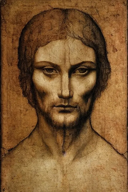 Image similar to half man half bull by leonardo davinci, beautiful face