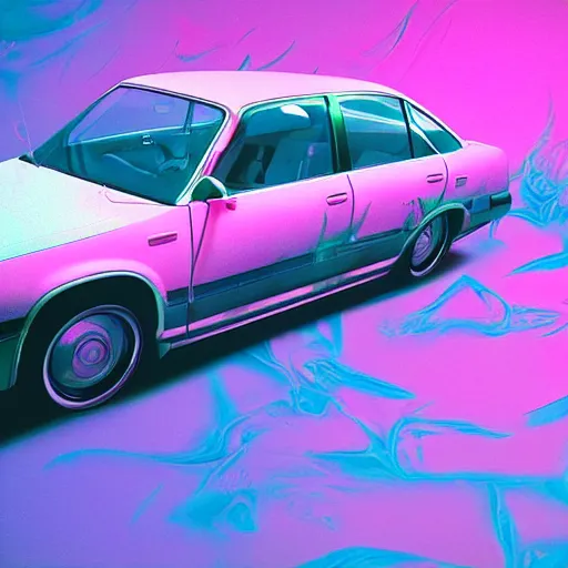 Prompt: a car, vaporwave