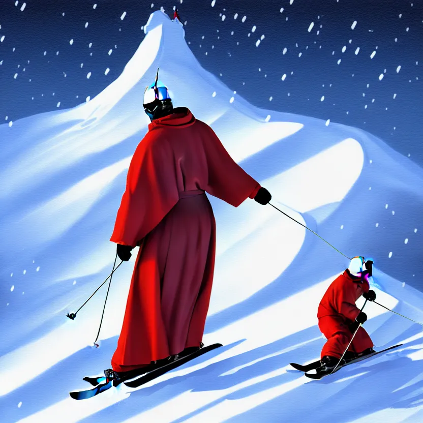 Prompt: pope skiing on a snowy mountain slope, digital painting, concept art, matte painting