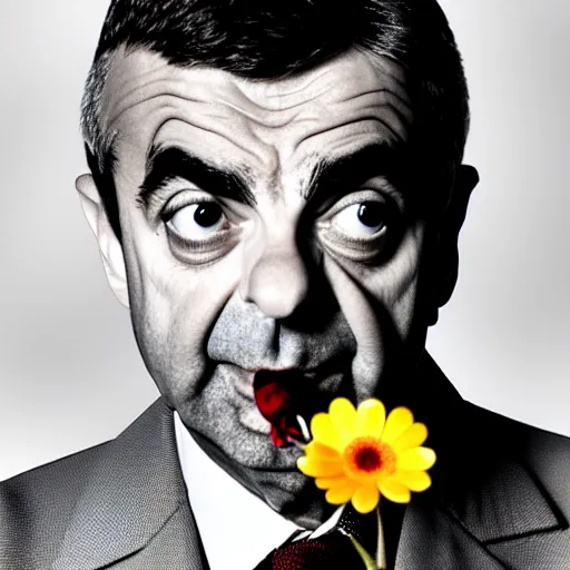 Prompt: photo of rowan atkinson eating a flower, highly detailed, extremely high quality, hd, 4 k, 8 k, professional photographer, 4 0 mp, lifelike, top - rated, award winning, realistic, detailed lighting, detailed shadows, sharp, no blur, edited, corrected, trending
