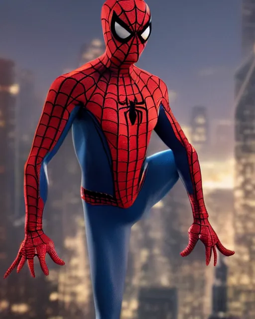 Image similar to A photo of an live-action animated SpiderMan movie without mask starring emma watson. Emma watson face reveal. Spiderman without mask. rendered in Unreal Engine, 8K concept art, detailed, cohesive, mixed media, volumetric lighting, ambient occlusion, 8K 3D, shot on Kodak Ektar