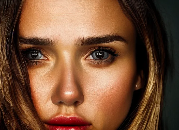 Image similar to a closeup, 4 5 mm, detailed photograph of a woman half jessica alba half nathalie portman half scarlett johansson, beautiful low light, 4 5 mm, by franz lanting