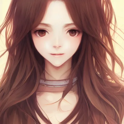 Image similar to full headshot portrait of a girl with long brown hair, drawn by WLOP, by Avetetsuya Studios, attractive character, colored sketch anime manga panel, trending on Artstation