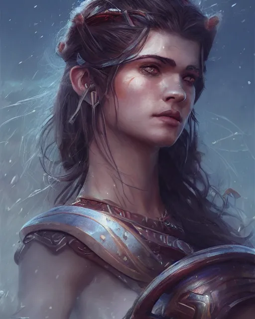 Image similar to A beautiful female warrior posing on a boat, beautiful face, highly detailed face, close-up, fantasy woman, fantasy art, in the style of greg rutkowski, illustration, epic, fantasy, intricate, hyper detailed, artstation, concept art, smooth, sharp focus, ray tracing, profile shot