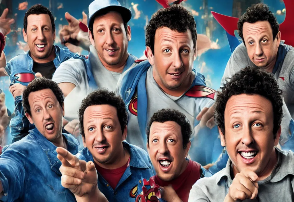 Prompt: Adam Sandler, Rob Schneider, and Paulie Shore, DC comics, HD, 4K, octane render