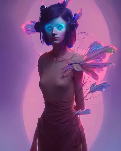 Prompt: highly detailed surreal vfx portrait of a postcyberpunk fairy, stephen bliss, unreal engine, greg rutkowski, loish, rhads, beeple, makoto shinkai and lois van baarle, ilya kuvshinov, rossdraws, tom bagshaw, alphonse mucha, global illumination, detailed and intricate environment