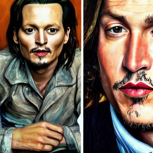 Prompt: high quality high detail painting by lucian freud, hd, portrait of johny depp