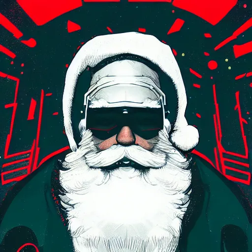 Image similar to cyberpunk santa clause as the leader of a futuristic communist nation, cybernetics, sharp lines, digital, artstation, colored in