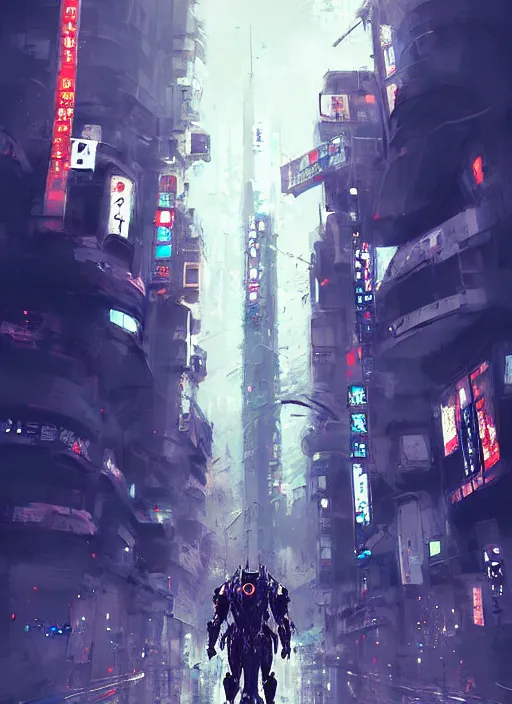 Image similar to sci - fi metal knight walking in shinjuku, by ismail inceoglu