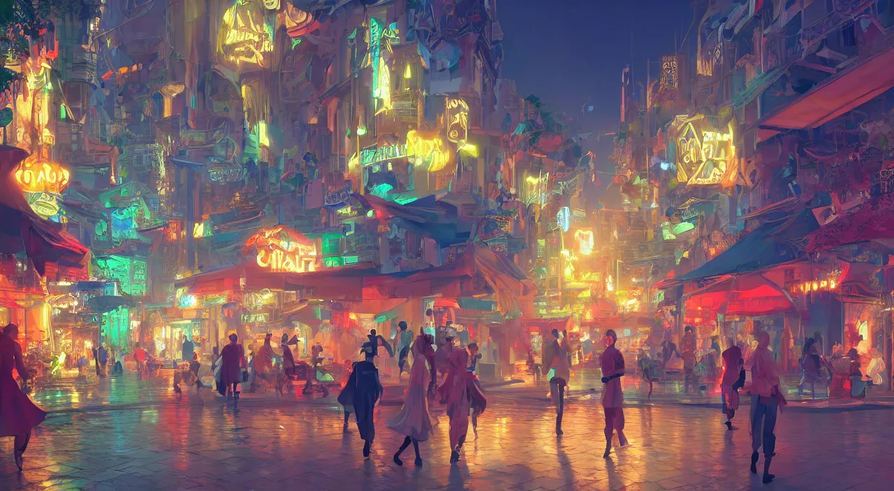 Image similar to bazaar zouk oriantal multicolorful sky shine place mosquet painting stylized digital video game icon global illumination ray tracing 8 k hd resolution, by ilya kuvshinov and cushart krentz and gilleard james