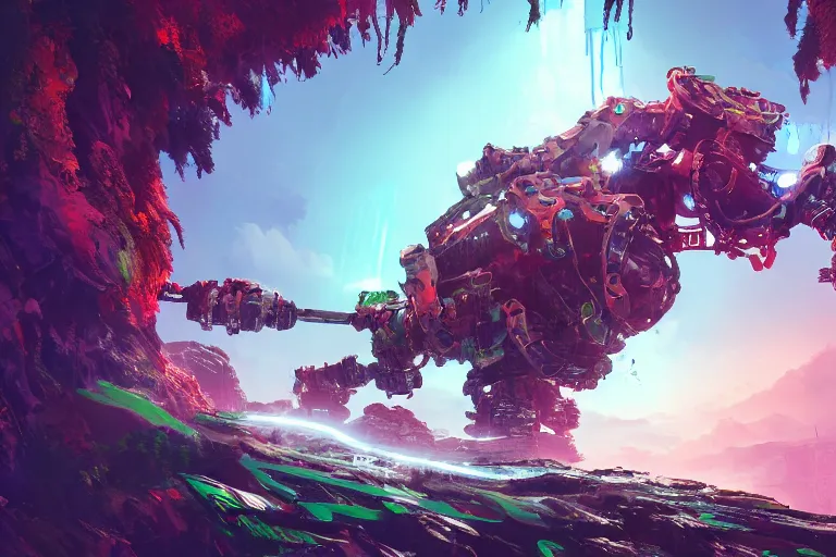 Image similar to clamberjaw machine mecanical creature robot of horizon forbidden west horizon zero dawn bioluminiscence global illumination ray tracing hdr fanart arstation by ian pesty and alena aenami artworks in 4 k