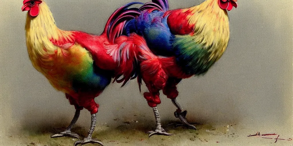 Prompt: ( ( ( ( ( 1 9 5 0 s retro future robot rooster. muted rainbow colors. ) ) ) ) ) by jean - baptiste monge!!!!!!!!!!!!!!!!!!!!!!!!!!!!!!