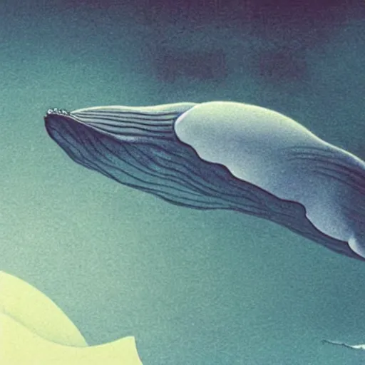 Prompt: a whale alien wistfully watches a spaceship fly away, sci-fi illustration,