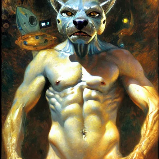 Image similar to a portrait of a furry alien human hybrid in the pool. highly detailed painting by gaston bussiere, craig mullins, j. c. leyendecker, furry