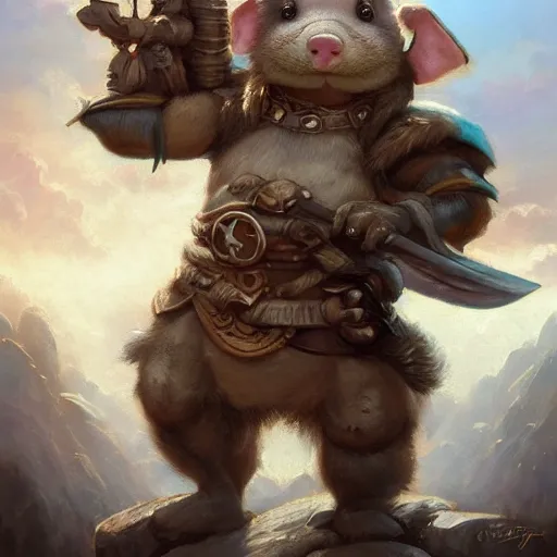 Prompt: anthropomorphic warrior piglet otter, pale blue armor, cute and adorable, DnD character art portrait, matte fantasy painting, DeviantArt Artstation, by Jason Felix by Steve Argyle by Tyler Jacobson by Peter Mohrbacher, cinematic lighting