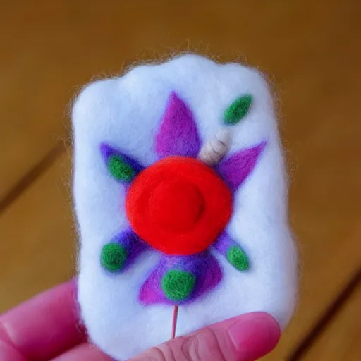 Image similar to a needle felted fire flower power up, needle felting art.