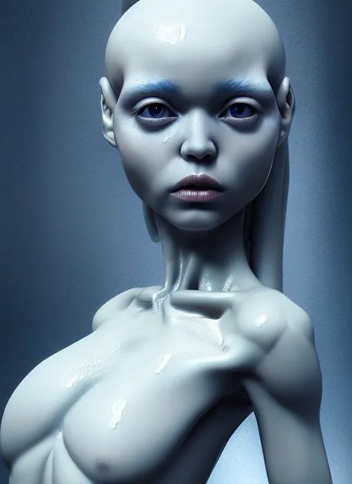 Image similar to a wet alien girl, perfect anatomical body, voluminous, high quality render, photorealistic digital painting, 3 d sculpture