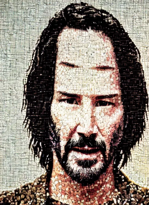 Prompt: a photorealistic mosaic of keanu reeves made of quinoa seeds. octane render. highly detailed