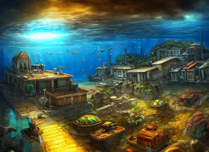Prompt: roman classical favela, subnautica!, underwater environment, scenery, professional, award - winning, trending on artstation, hyper detailed, realistic, beautiful, emotional, shiny, golden, picture