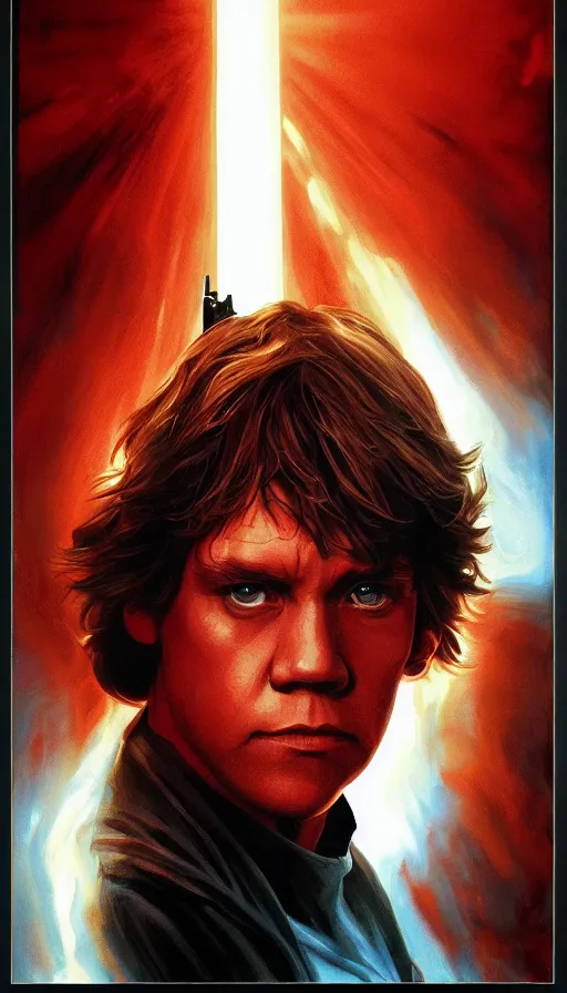 Prompt: poster artwork for featuring portraits luke skywalker 1 9 9 0 moody painting by drew struzan, beautiful backlit, epic award winning, artstation, extremely detailed, photorealistic, 4 k