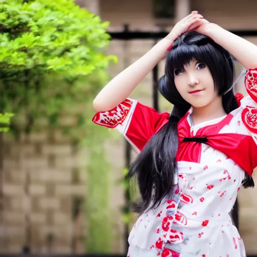 Prompt: reimu hakurei, iq 4, 1 5 0 mp, 5 0 mm, f 1. 4, iso 2 0 0, 1 / 1 6 0 s, natural light, adobe photoshop, adobe lightroom, photolab, affinity photo, photodirector 3 6 5