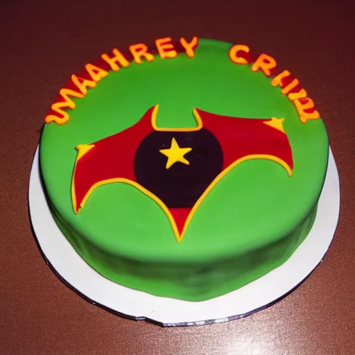 Prompt: chinese bat superhero birthday cake, kodak film,