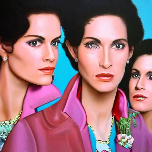 Image similar to a highly detailed painting. 1987-era Prince jealous of twin sisters Wendy and Susannah Melvoin. Photorealistic. Trending on Artstation.